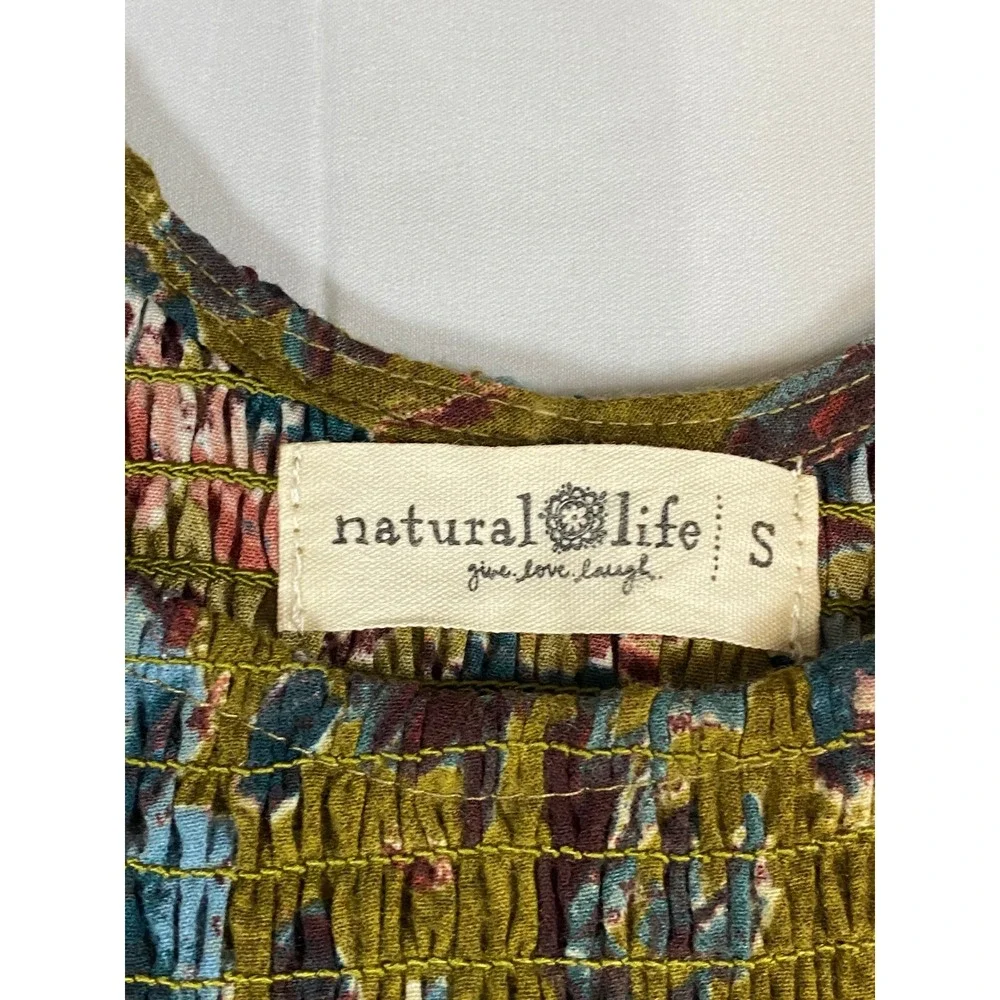 Natural Life Women Olive Green Floral Smocked Tiered Ruffle Maxi Dress Small - Picture 4 of 9